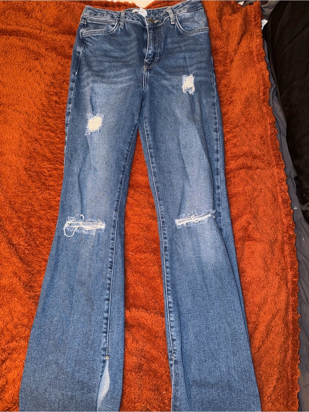 Forever 21 Distressed Blue Flared Jeans